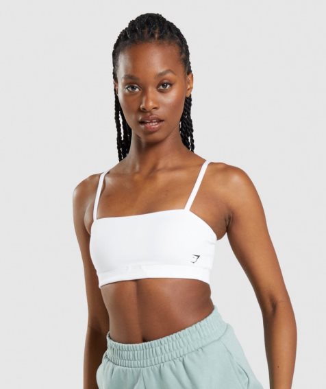 Women's Gymshark Bandeau Sports Bra White | NZ 5QUFOH